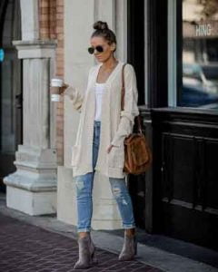 how should a 35 year old woman dress - Cardigan-theme-outfit